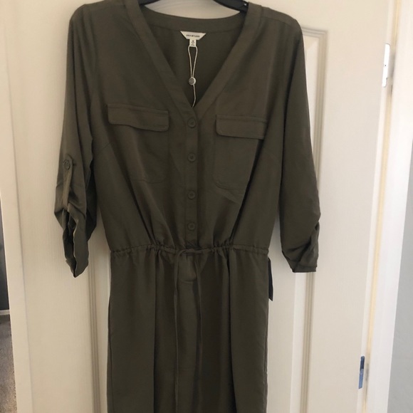 Army green max studio button down shirt dress - Picture 2 of 5